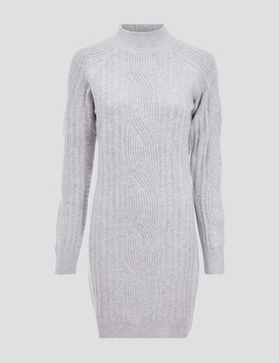 Robe pull droite col montant gris clair femme