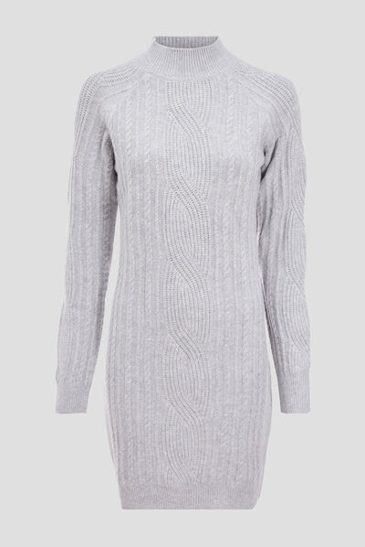 Robe pull droite col montant gris clair femme