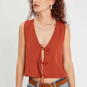 Gilet sans manches noué vieux rose femme