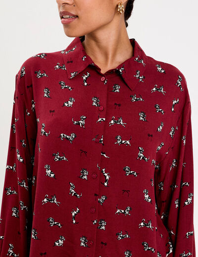 Chemise droite longue bordeaux femme