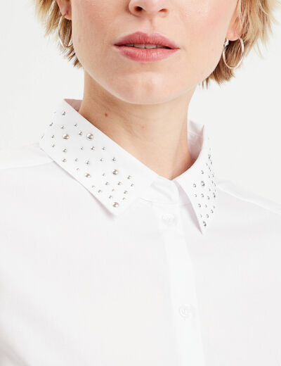 Chemise manches longues clous ecru femme