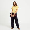 Pull ample cropped manches courtes jaune pastel femme