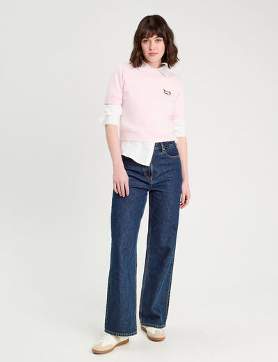 Pull manches courtes rose clair femme