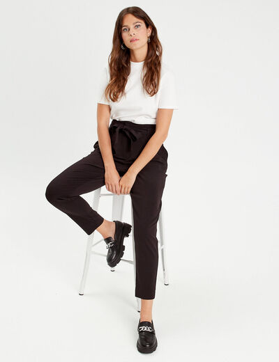 Pantalon paperbag fluide noir femme