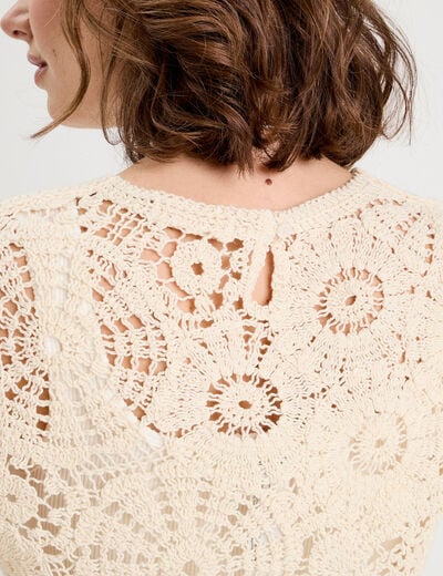 Pull ajouré effet crochet ecru femme