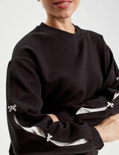 Sweat manches détails bijoux noir femme
