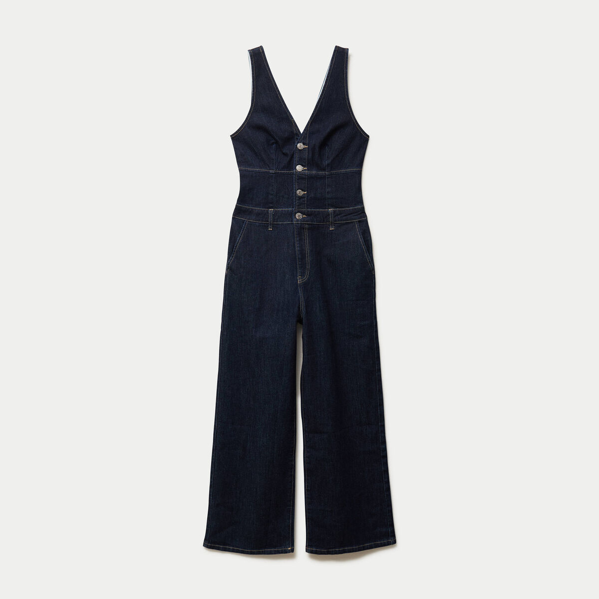Combinaison jean large sans manches denim brut femme