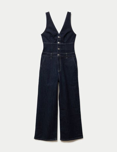 Combinaison jean large sans manches denim brut femme