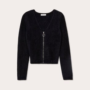 gilet zippe mailles duveteuses noir femme Gilet zippé mailles duveteuses noir femme