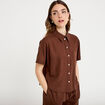 Chemise droite courte col classique marron femme