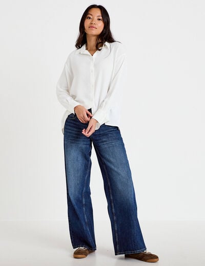 Chemise ample pliss&eacute;e manches longues ecru femme