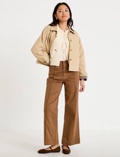 Pantalon bootcut taille basse en jean marron femme