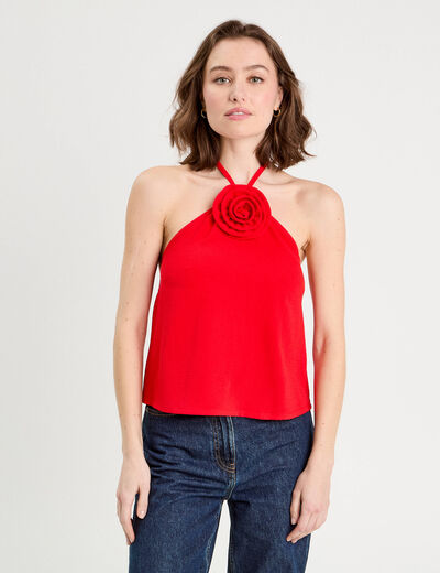 Caraco détail fleur rouge fluo femme