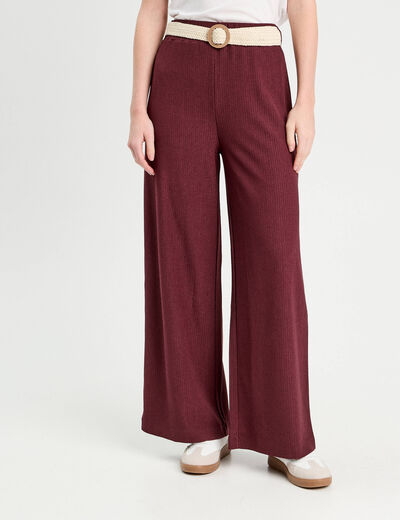 Pantalon large fluide ceinturé prune femme