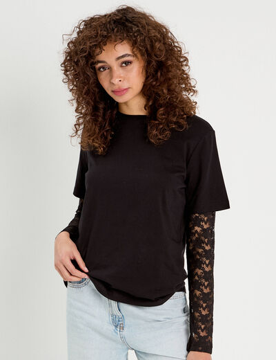 T-shirt oversize 2-en-1 noir femme