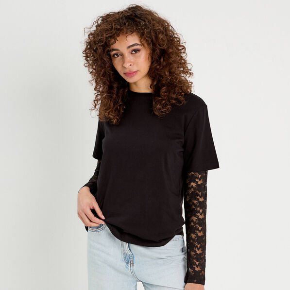 t shirt oversize 2 en 1 noir femme T-shirt oversize 2-en-1 noir femme