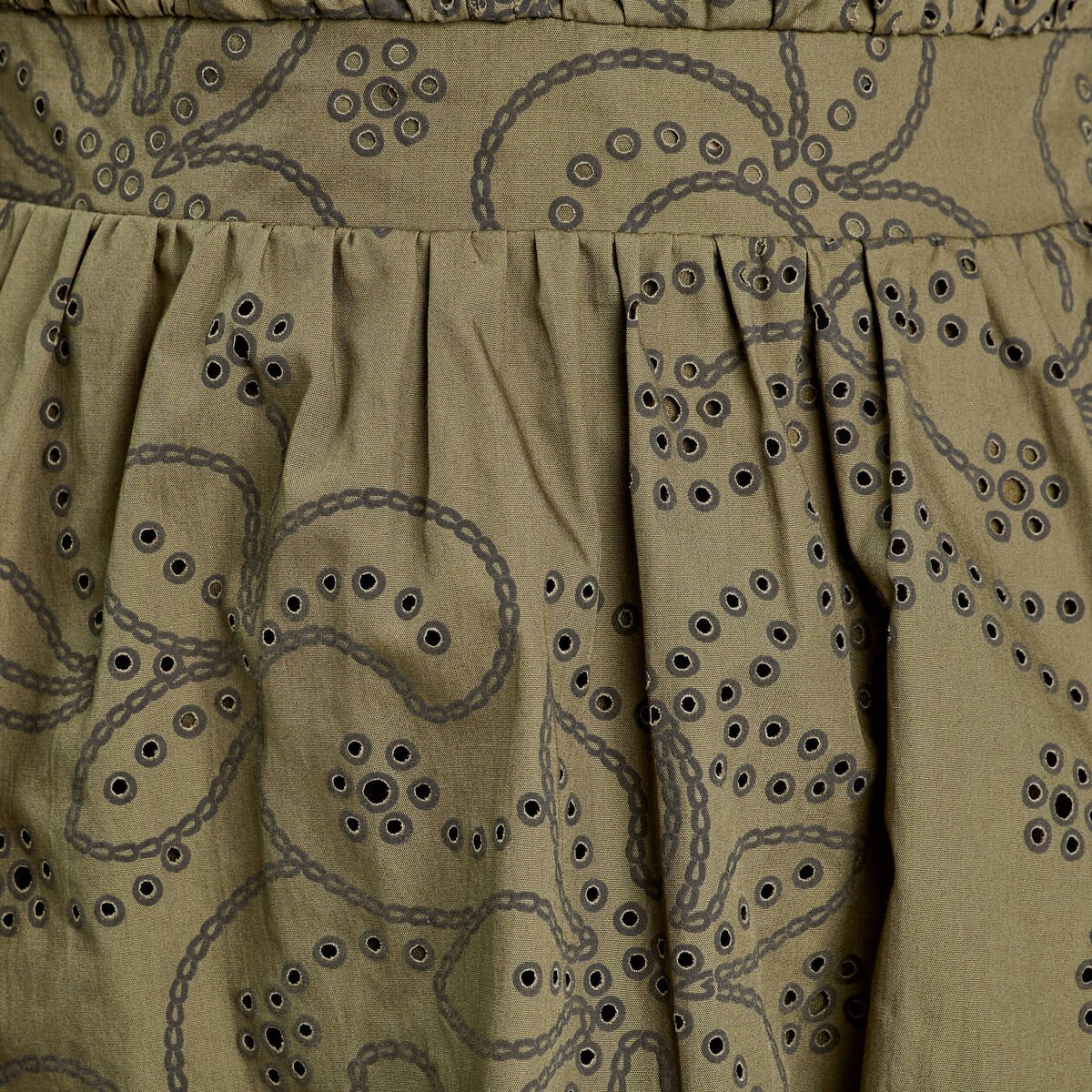 Robe évasée brodée vert kaki femme
