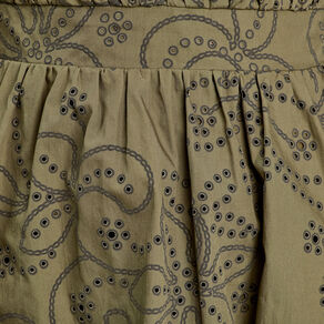 Robe évasée brodée vert kaki femme