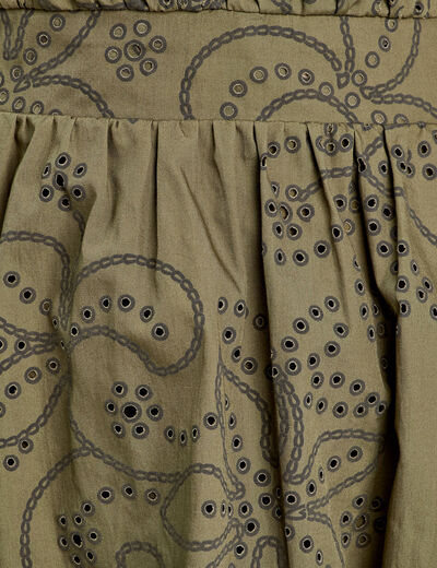 Robe évasée brodée vert kaki femme