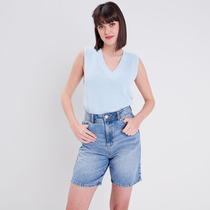 Bermuda droit en jean denim double stone femme