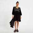 Robe droite courte col v manches 3/4 noir femme