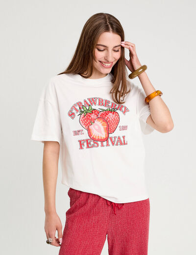 T-shirt manches courtes ecru femme