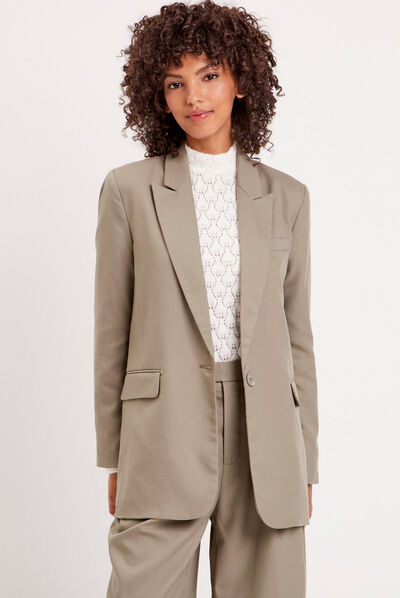 Veste blazer droite vert kaki femme