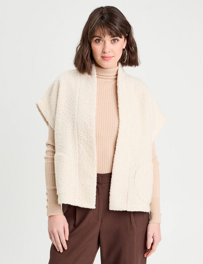 Gilet polaire manches courtes ecru femme