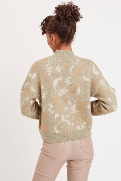 Pull avec col montant vert kaki femme
