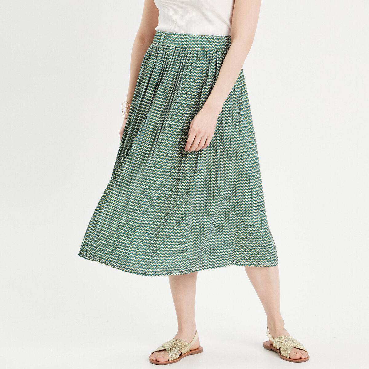Jupe midi &eacute;vas&eacute;e pliss&eacute;e blanc femme