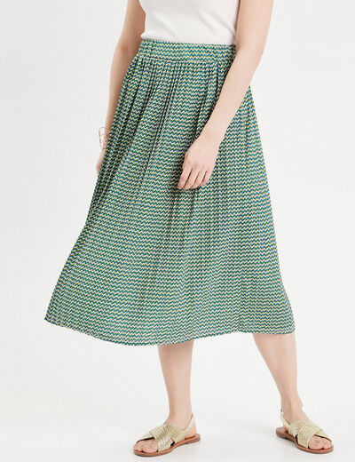 Jupe midi évasée plissée blanc femme