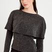 Pull cape col rond manches longues gris fonc&eacute; femme