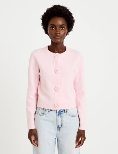 Gilet manches longues col rond rose clair femme