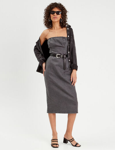 Robe bustier moulante en jean denim gris femme