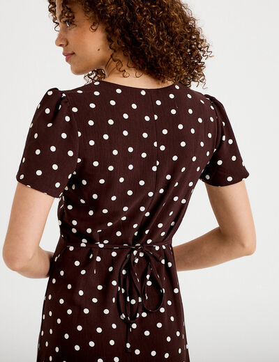 Robe longue &eacute;vas&eacute;e col v manches courtes marron femme