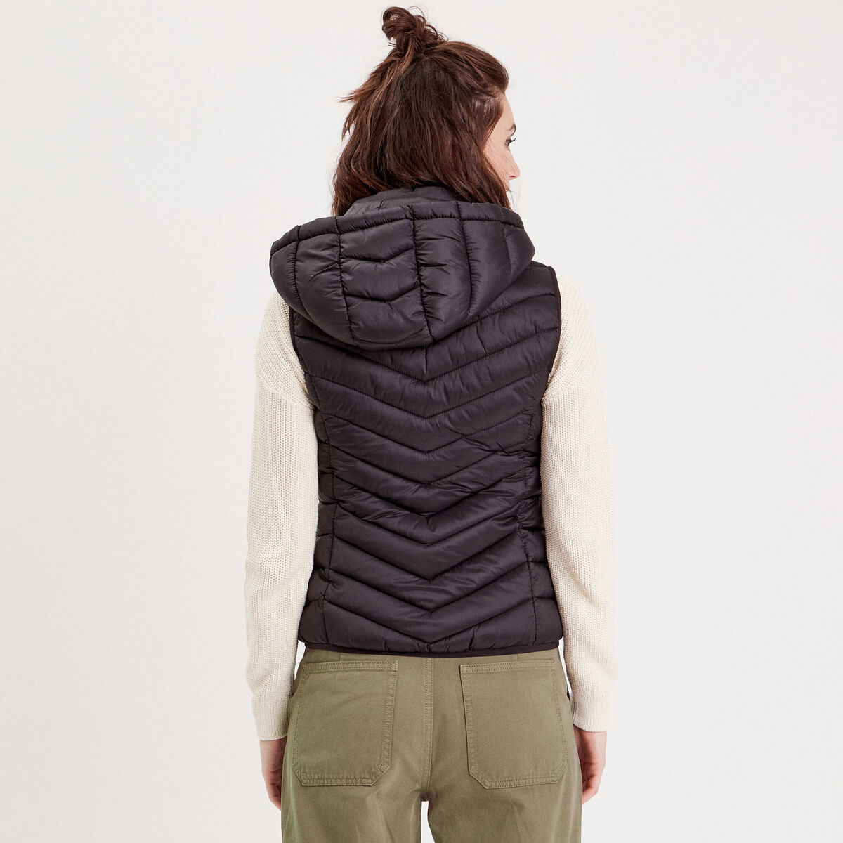 Doudoune droite à capuche noir femme
