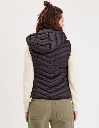 Doudoune droite à capuche noir femme
