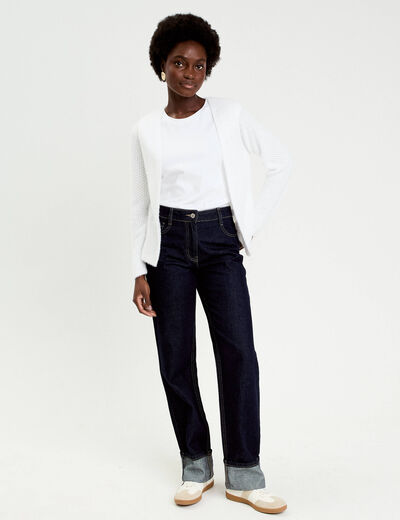 Gilet droit manches longues ecru femme