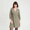 Robe évasée manches 3/4 vert kaki femme