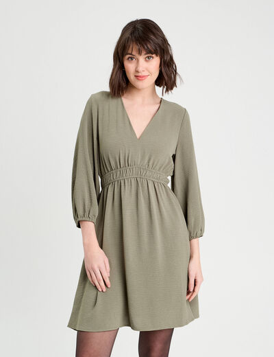 Robe évasée manches 3/4 vert kaki femme