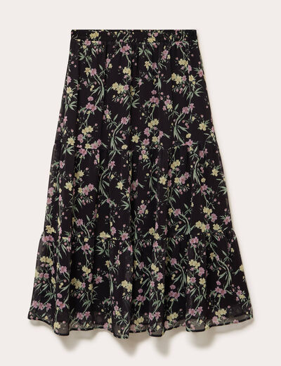 Jupe longue &eacute;vas&eacute;e en voile transparent noir femme