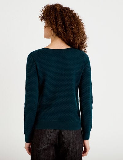 Pull col bateau vert fonc&eacute; femme