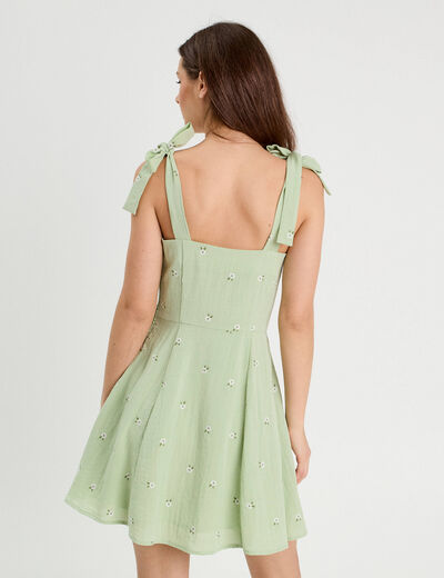 Robe chasuble trapèze brodée vert menthe femme