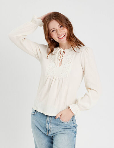 Blouse manches longues ecru femme