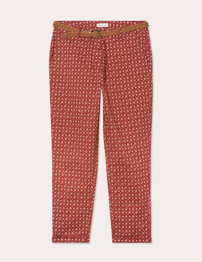 Pantalon chino slim 7/8ème rouge femme