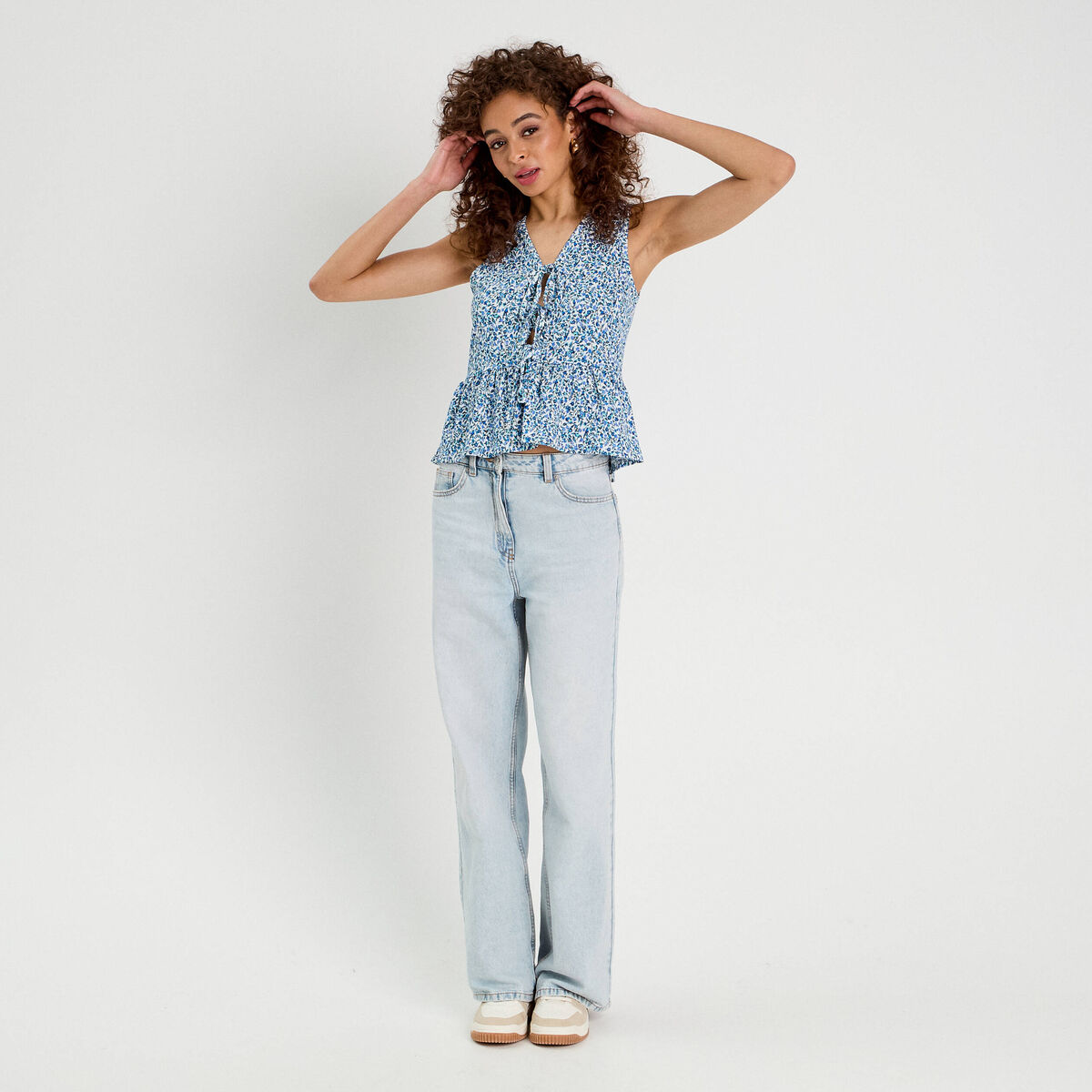 Blouse nouée bleu femme