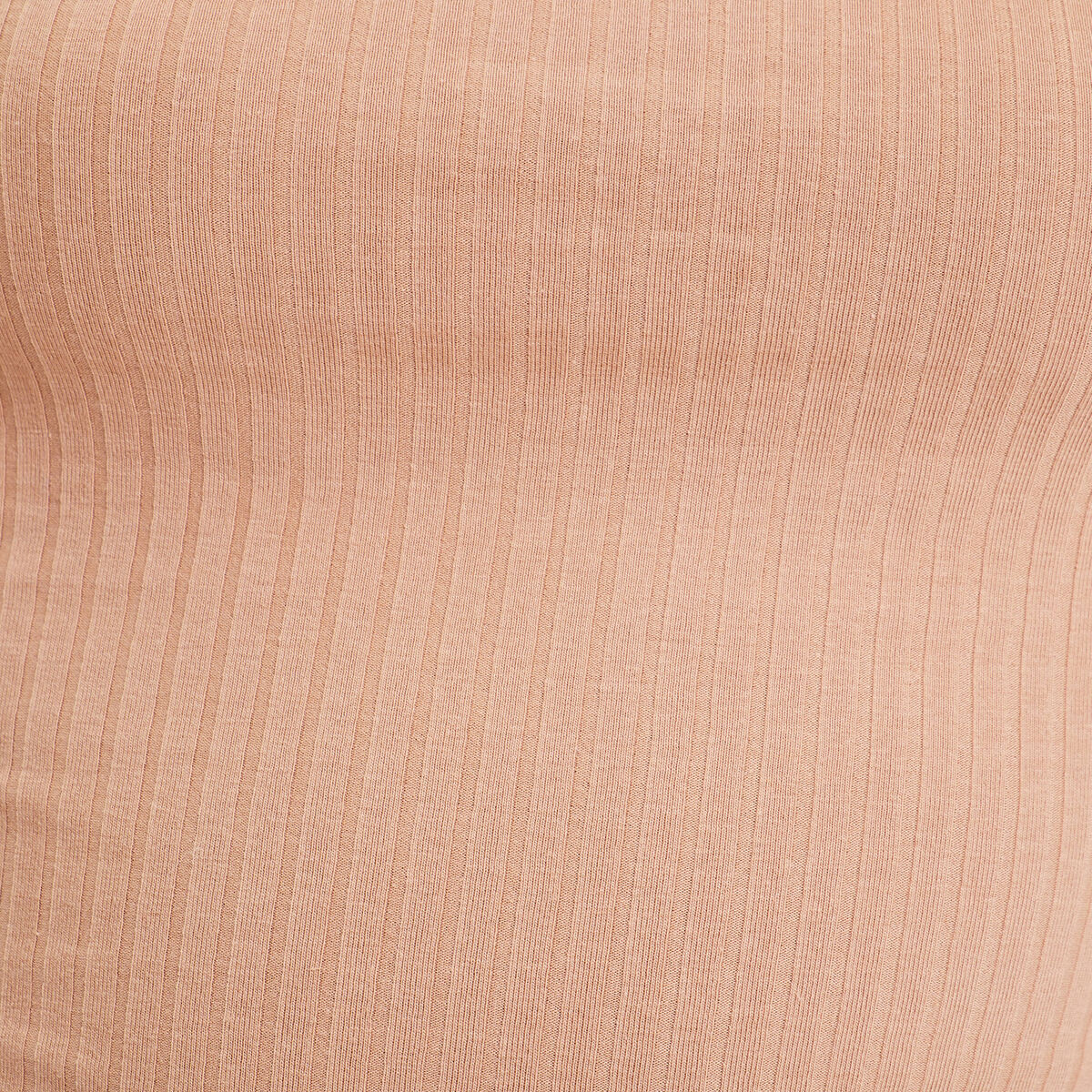 T-shirt côtelé col montant marron clair femme