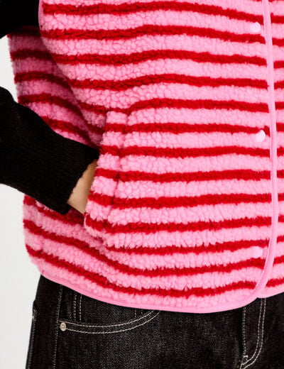 Gilet sans manches effet bouclette rose fushia femme