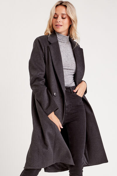 Manteau cintré boutonné gris foncé femme