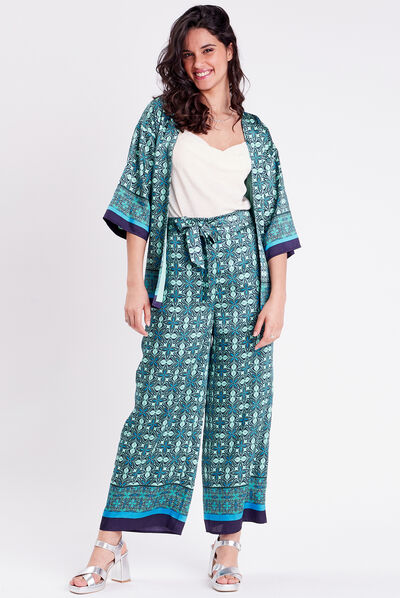 Veste esprit kimono droite vert menthe femme